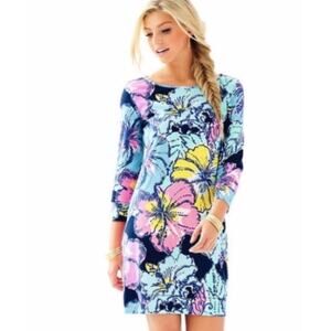 Lilly Pulitzer Marlowe Big Flirt Hibiscus XS Cotton 3/4 Sleeve Dress Resortwear
